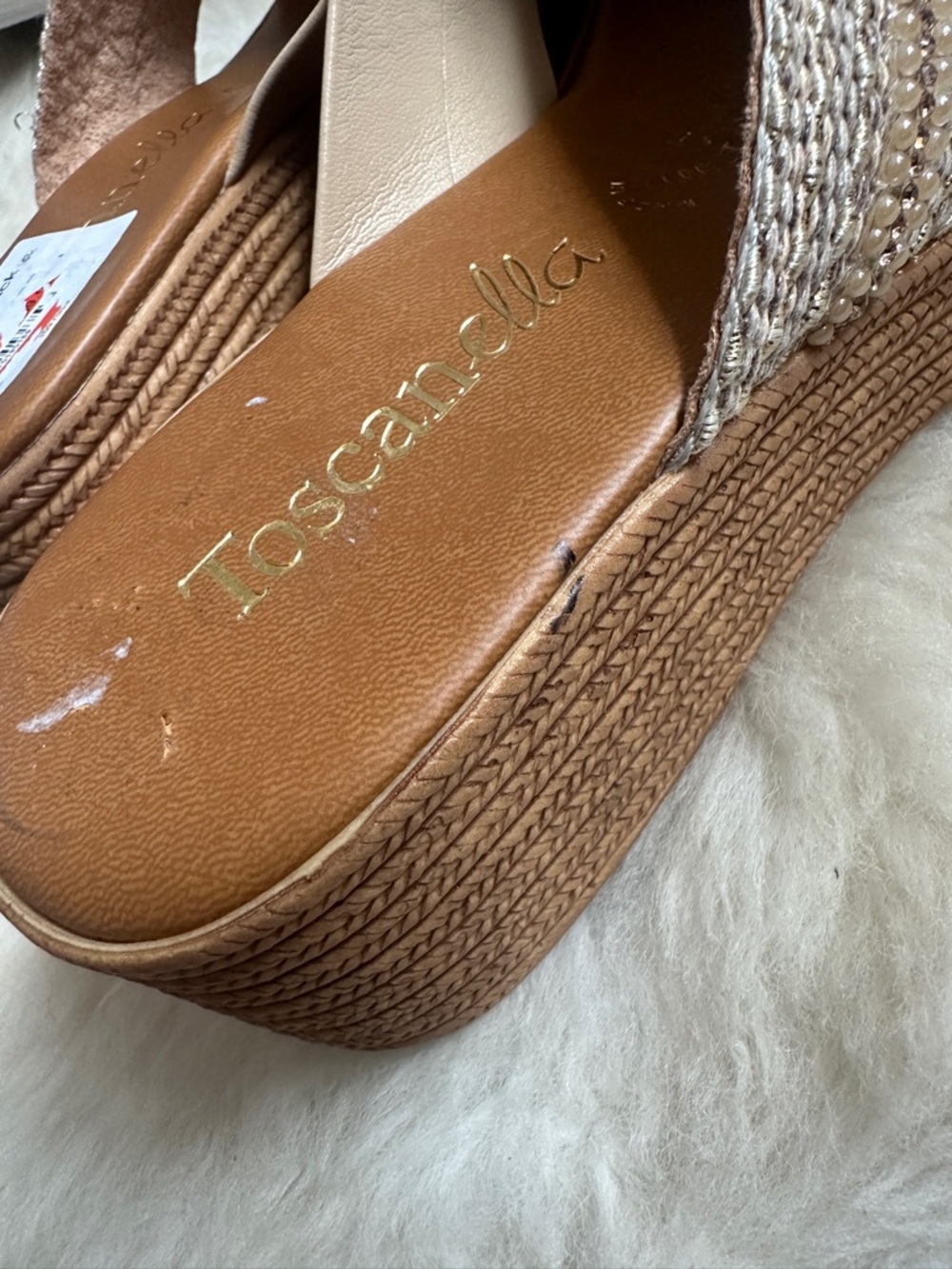 Toscanella Neutral Braided Crisscross Beige Cream Boho Slip On Sandals - Picture 9 of 9